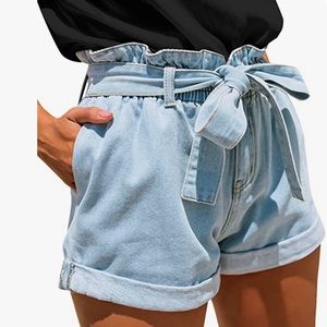 High Waisted Belt Denim Shorts